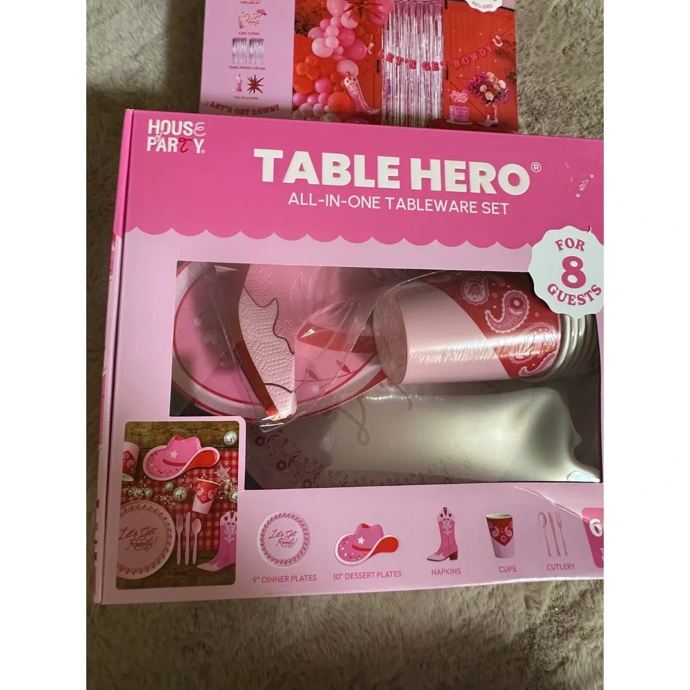 House of Party Rowdy Rodeo Pink Cowgirl Tableware and Decor Set Bundle